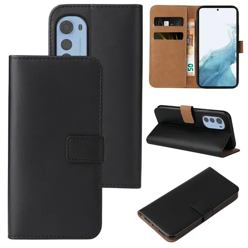 Handytasche für Motorola Moto E32 Book Etui Klapp Flip Cover Wallet Case Schwarz