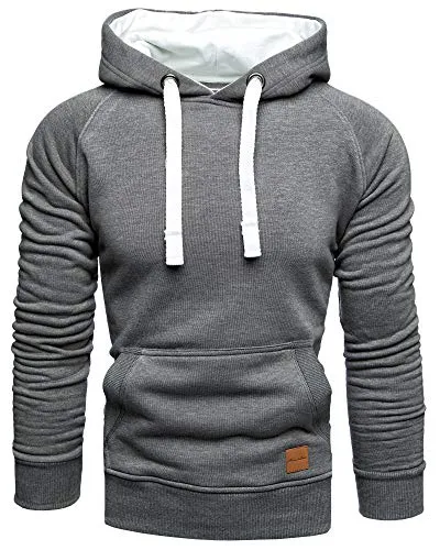 Amaci&Sons Herren Basic Kontrast Kapuzenpullover Sweatjacke Pullover Hoodie Sweatshirt 1-04027 Anthrazit XXL