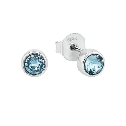 Amor Damen Ohrstecker aus 925er Sterling Silber mit Zirkonia (synth.) aus Kristallglas, 0,6 cm, Blau, Kommt in Schmuck Geschenk Box, 9131785