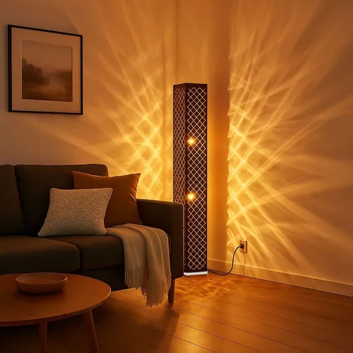 Stehlampe Stoff Standlampe Schwarz mit Blattgold-Design - Elegante Stehleuchte (15x15 cm) mit edlem Textilschirm in Schwarz und Blattgold-Innenbeschichtung. Flexibel einsetzbar dank 1,5 m Kabel und 2x E27 Fassungen für individuelle Lichtgestaltung.