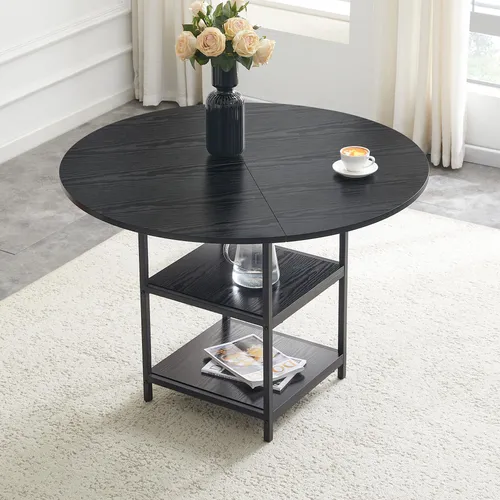 okwish Runder Esstisch mit Stauraum in Schwarz – Modernes Design für 2-4 Personen