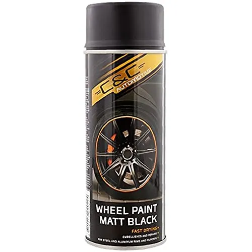 C & C Automotive Felgenlack Lackspray, matt schwarz, schwarz matt, 400 ml, Sprühlack,