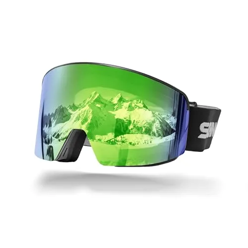 SCHNORR Skibrille mit magnetischer Glaswechselfunktion Full REVO Green S3 Antibeschlag, UV400 Skibrille Männer, Ski Brille Frauen, Snowboardbrille, schlechtes Wetter, Schibrille, Skiing Goggles