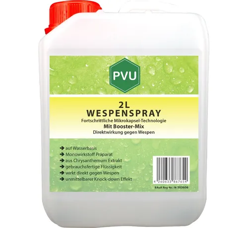 PVU Wespenspray - Effektive Bekämpfung - Insektizide mit Sofort-Effekt, ideal gegen Wespen und Ungeziefer. Dank Mikroverkapselung bietet es langanhaltenden Schutz und ist auf Wasserbasis geruchsarm und fleckenfrei.