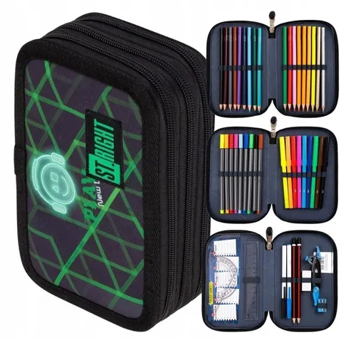 Dreifache Federmäppchen mit der Ausstattung St.Right PLAY NEW LEVEL