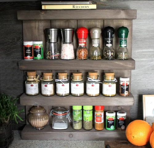 Gewürzregal  Gewürzhalter Küchenregal Wand Regal Hängeregal Holz braun vintage