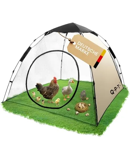 Q.P.T. Kleintiergehege – Auslauf Kleintiere, reißfestes Mesh, Pop-up System, 200x180x145 cm, verwendbar als Freilaufgehege für Hühner, Küken Auslauf, Wachtelstall, Entenstall, Katzengehege Outdoor
