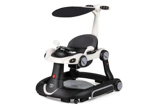COSTWAY 7-in-1 Lauflernhilfe mit Verdeck und Spielboard für Babys - Vielseitiger Baby Walker für Kinder von 6 bis 18 Monaten. Wandelt sich in einen Wagen, Schaukelpferd oder Hochstuhl und bietet interaktive Unterhaltung mit Musik und Licht. Sicher und einfach zu reinigen.
