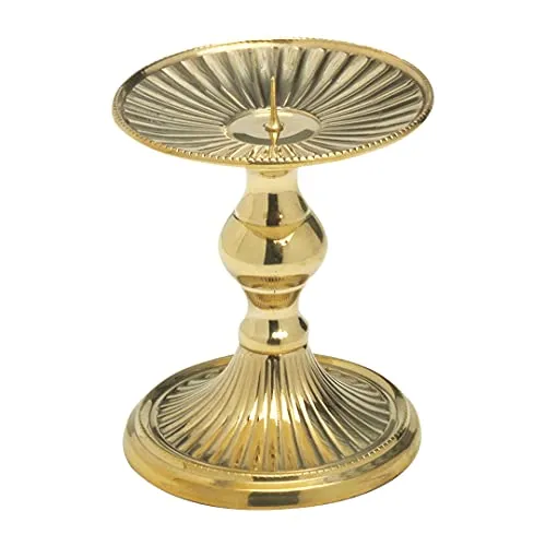 NKlaus Glanz Scheibenleuchter Messing Gold 8cm - Kerzenständer - Altarleuchter aus glänzendem Messing mit feinem Muster, ideal zur dekorativen Aufwertung von Kerzen und zum Schutz der Inneneinrichtung.