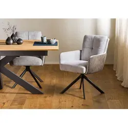 Drehstuhl FABIAN #111 grau/hellgrau - Stylischer drehbarer Polsterstuhl mit edlem Stoffbezug und robustem Metallgestell. Ideal für ein modernes Esszimmer, bietet Komfort und Flexibilität beim Sitzen.