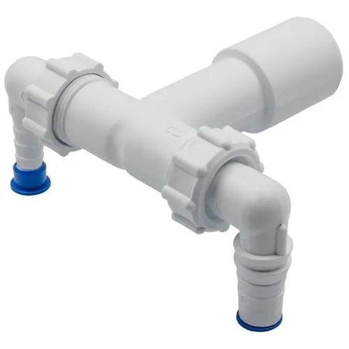 Doppelanschluss Siphon für Waschmaschine und Trockner DN 32/40 Überlauf - Sonstige Kategorie – Ermöglicht den gleichzeitigen Anschluss von Waschmaschine und Trockner an ein Abflussrohr, inklusive Rückschlagklappen für optimale Ablaufkontrolle.