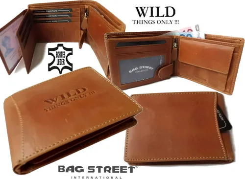 Herren Portemonnaie Rindleder Geldbörse Bag Street Camel quer Po2636