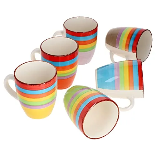 MamboCat Becher 6er Set Kaffeebecher Ibiza Rainbow Summer - 24326544 - Thermobehälter aus Steingut, mehrfarbiges Design für einen fröhlichen Sommerlook, ideal für Kaffeeliebhaber und Partys.