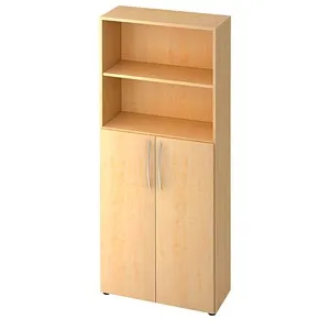 Hammerbacher Kombischrank B-Serie Ahorn, 80 cm - Regal & Schrank mit 3 höhenverstellbaren Fachböden, ideal für Büroorganisation. Strapazierfähige E1-Qualitäts-Spanplatte mit stilvollen Bogengriffen aus Metall.