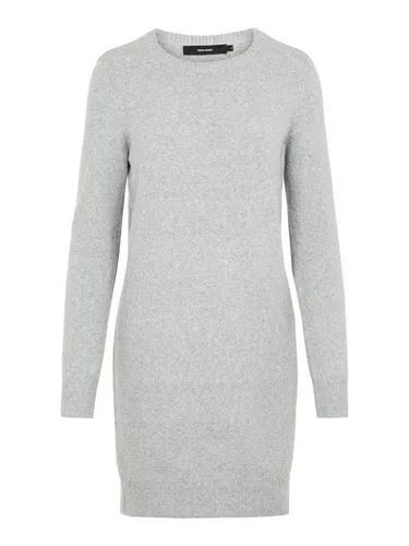 VERO MODA Damen Kleid 10215523 Light Grey Melange - Stilvolles Strickkleid - Freizeitkleid für Damen mit gerippten Ärmelbündchen, locker geschnitten und perfekt für entspannte Tage.