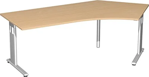 Geramöbel Schreibtisch 135° rechts höhenverstellbar - Schreibtisch mit stabiler 25 mm Arbeitsplatte, höhenverstellbar von 680-820 mm für ergonomisches Arbeiten und integrierter Kabelkanal für eine saubere Verkabelung.