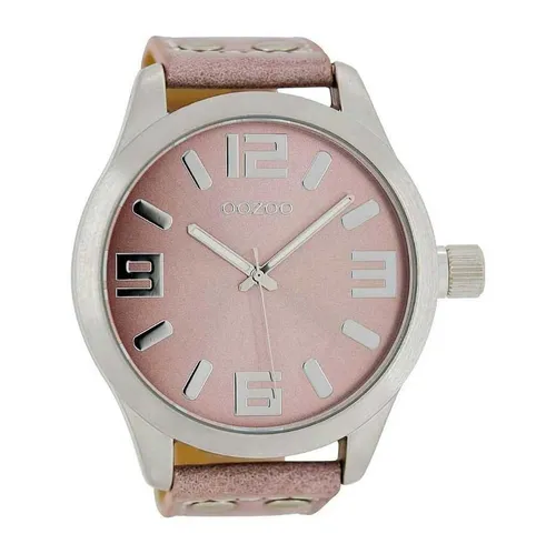OOZOO Quarzuhr Basic Line Armbanduhr C1058 Pinkgrau Lederband mit Nieten 47 mm