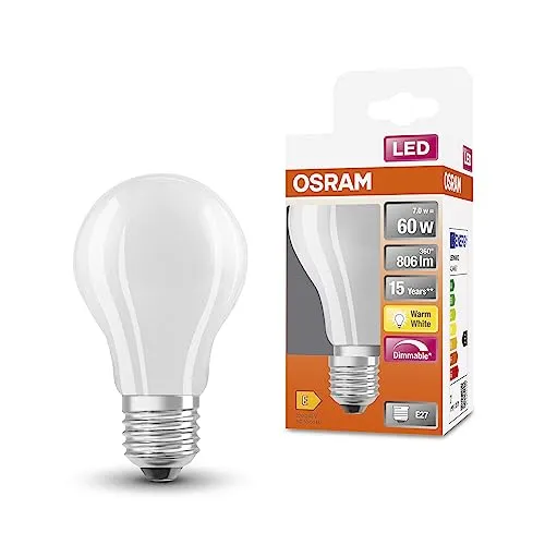 OSRAM LED SuperStar Classic A60 Dimmbare LED Lampe für E27 Sockel, Birnenform, GL FR, 806 Lumen, warmweiß (2700K), Ersatz für herkömmliche 60W Glühbirnen, 1er-Pack, White