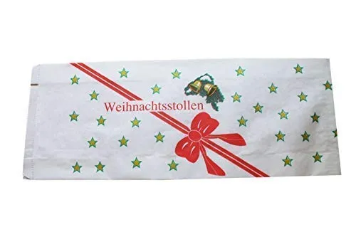 PGV Stollenbeutel Papier Pergaban Motiv: ROTE SCHLEIFE (20 + 7 x 46 cm, 25 Stück)