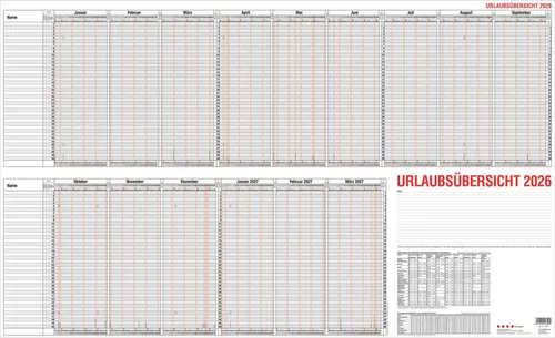 GSS Urlaubsplaner 2026 GÜSS Urlaubsübersicht für 40 Mitarbeiter im Versandrohr
