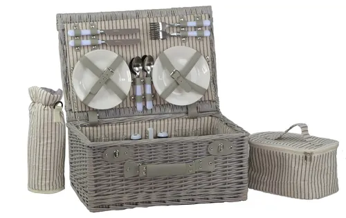 Picknickkorb weide hellgrau f. 4 Personen inkl. Thermotasche 48x32 H.22