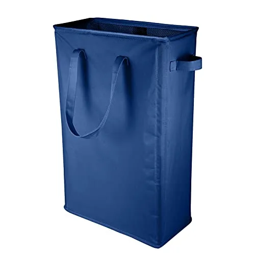 IHOMAGIC 45L Wäschekorb Schmal, Wäschesammler mit Griffen Rechteckiger Wäschebehälter, Robustes Oxford Stoff Aufbewahrungsbeutel für Badezimmer, Schlafzimmer 39x19x60cm Dunkelblau