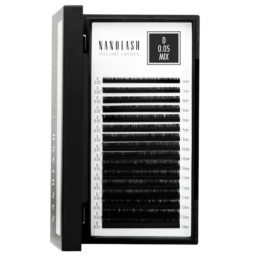 Wimpern für Wimpernverlängerung Nanolash - Wimpernextensions zur Volumentechnik, Wimpern zur professionellen Verlängerung (0.05 D, MIX 6-13mm)