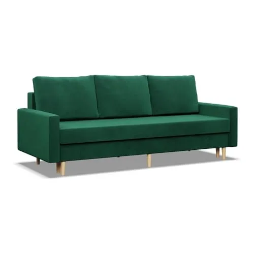 Mebligo Sofa mit Schlaffunktion Blank, 3-Sitzer in Flaschengrün - Multifunktionales Sofa mit Bettkasten und schneller Ausziehfunktion, ideal für kleine Räume – perfekt für Wohnzimmer, Kinderzimmer oder Büro.
