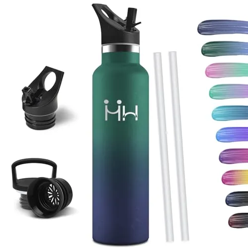 HoneyHolly Trinkflasche 1L, BPA-Frei, Trinkflasche Edelstahl, Thermosflasche, Auslaufsichere Isolierflasche Doppelwandig, Wasserflasche, Thermoskanne, mit Strohhalm, Thermoskanne Kohlensäure Geeignet