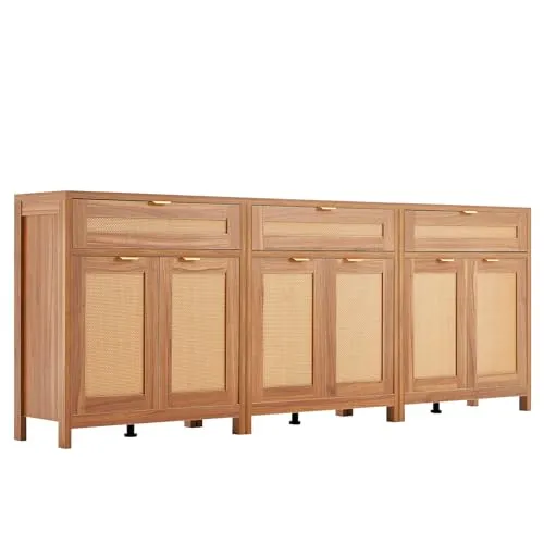 VEVOR Rattanschrank Rattankommode 3 STK. Aufbewahrungsschrank mit 6 magnetischen Türen - Buffetschrank mit Vintage-Ästhetik, verstellbaren Regalen und stabiler Konstruktion für vielseitige Nutzung im Flur, Wohnzimmer oder Küche.