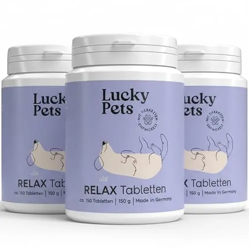 Lucky Pets Beruhigungstabletten für Hunde 150 Stück – Mit L-Tryptophan und Baldrian – Stressfreie Reisen und entspannte Momente - Hochwertige Beruhigungstabletten für Hunde zur Unterstützung der Entspannung in stressigen Situationen. Made in Germany, ohne Getreide und Zucker, ideal für eine ruhige Begleitung bei Reisen oder Silvester.