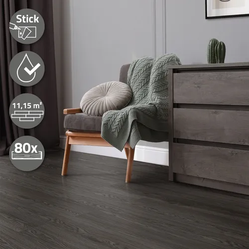 ML-DESIGN Vinylboden Eiche Dunkelgrau - Wasserfester PVC Selbstklebender Vinylboden, ideal für Küchen und Badezimmer. Pflegeleicht, rutschfest und einfach zu verlegen – perfekter Bodenbelag für jeden Raum!