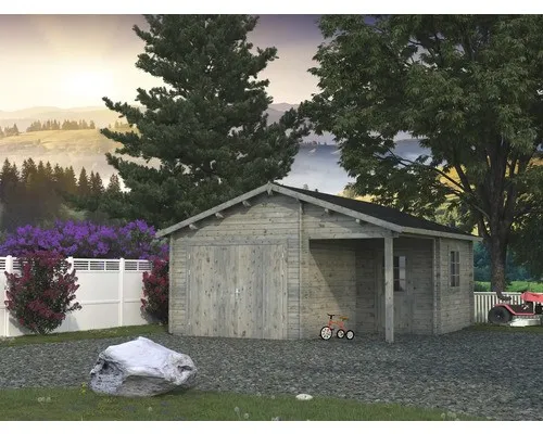 Einzelgarage Palmako Roger 21,9+5,2 m² mit Holztor - Gartenhäuser, Geräteschuppen & Carports - Robuste Holzgarage mit Satteldach, ideal für den Schutz Ihres Fahrzeugs und die optimale Nutzung des Platzes.