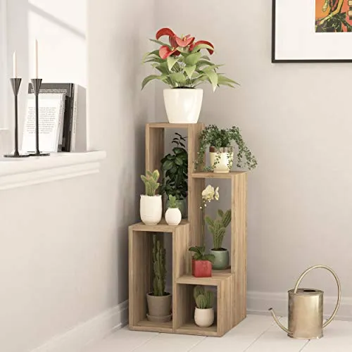 Decortie Regal Sule, Moderner Pflanzenständer, Beige 42x20x89 cm