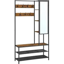 VASAGLE Garderobenständer mit Schuhbank, 35 x 98 x 182 cm in braun von VASAGLE