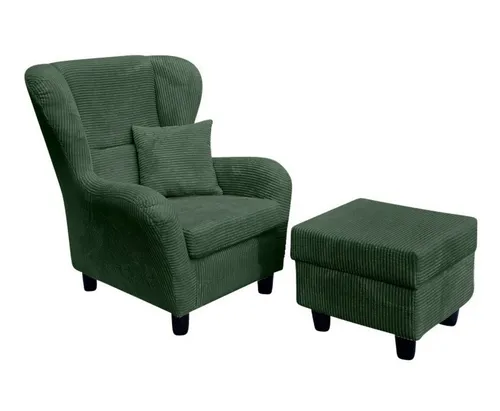 luma-home Ohrensessel 18018 mit Hocker und Zierkissen - Ohrensessel im Landhaus-Stil mit Wellenunterfederung für höchsten Sitzkomfort, ideal zum Entspannen und Lesen.