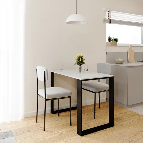 AKKE Hellgrau LOFT Tisch mit schwarzen Beinen 50x50x75 cm - Moderner Esstisch mit stabilen, laminierten Beinen und kratzfester Tischkante. Ideal für gemütliche Mahlzeiten oder als Buffettisch bei Partys. Schneller Aufbau in nur 5 Minuten!