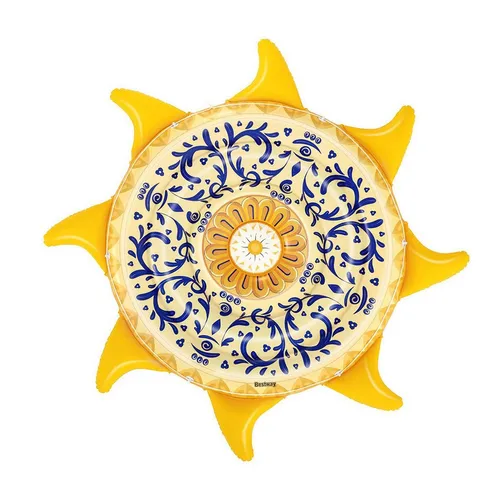 Bestway Luftmatratze Mediterane Sonne, 226 x 226 cm - Swimmingpools, dekoratives sizilianisches Design mit umlaufendem Halteseil für mehr Sicherheit, schnell aufgeblasen und leicht zu transportieren.