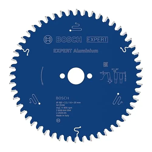 Bosch Professional Kreissägeblatt Expert for Aluminium 160mm - Kreissägeblatt für saubere Schnitte in Aluminium, 52 Zähne und langlebige Verarbeitung für höchste Präzision und Effizienz.