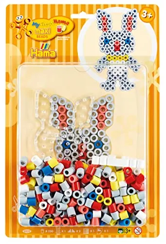Hama Perlen 8939 Set Kaninchen mit ca. 250 bunten Maxi Bügelperlen mit Durchmesser 10 mm, Stiftplatte in transparent, inkl. Bügelpapier, kreativer Bastelspaß für Groß und Klein