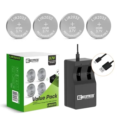 EEMB LIR2032 Wiederaufladbare Batterie Ladegerät mit 4PCS 3.7V Lithium-Ionen Münze Knopf Zelle Batterie 45mAh für Auto Remote Key Fob Uhr