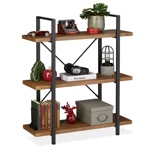 Industrial Regal Flurregal mit 3 Fächern - Stabiles Bücherregal aus Stahl und Faserplatte, ideal für industrielle Einrichtung, mit 3 Fächern und kompakten Maßen für platzsparende Aufbewahrung.