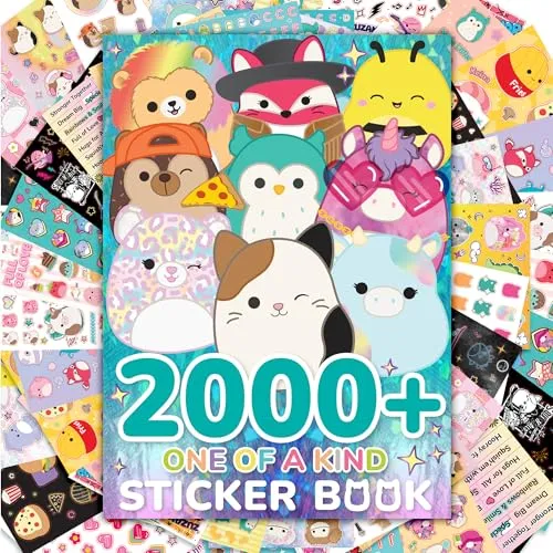 Original Squishmallows 2000+ einzigartiges Stickerbuch, 43 Stickerbögen, Kawaii Squishmallows Aufkleber für Wasserflasche, Notizbücher, Partygeschenktüten, niedliche Aufkleber und Stickerbücher für