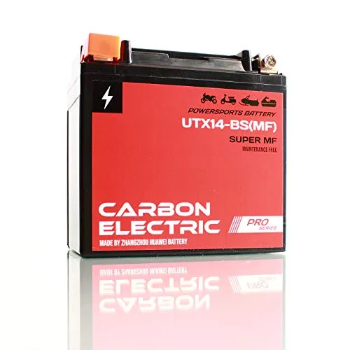 Carbon Electric Gel Batterie YTX14-BS 12V 12Ah UTX14-BS (Wartungsfrei/Versiegelt) Akkumulator Motorrad Roller Motorradbatterie Rollerbatterie