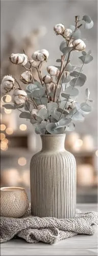 artissimo Glasbild 30x80 cm Eukalyptus AG5732A – modernes Wandbild im Hochformat - Stilvolles Glasbild mit Eukalyptus und Baumwollblüten in sanften Salbeitönen. Ideal für Wohnzimmer oder Flur, vereint skandinavischen Stil und harmonische Farben. Pflegeleichte Wanddekoration mit brillanter Tiefenwirkung.