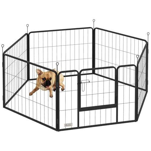 PawHut 6-TLG. Welpenauslauf 60 cm Hoch - Hundelaufstall aus robustem Stahl, anpassbar in Form und sicher mit Tür, ideal für kleine Hunde bis 40 cm – perfekt für drinnen und draußen.