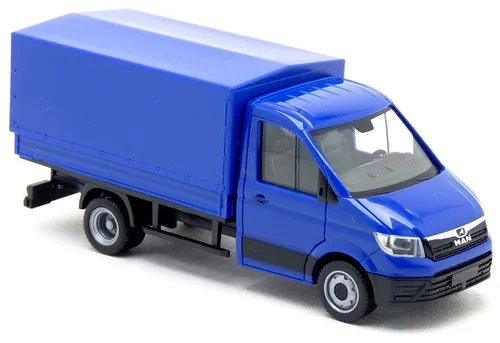 Herpa 093712-002 - MAN TGE Pritsche Plane LKW blau neutral Modell - 1:87 H0