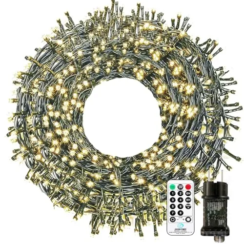 LED Lichterkette Außen Strombetrieben, 20M 200 LED Lichterkette Weihnachtsbaum 8 Modi mit Fernbedienung Timer Merkfunktion, IP65 Wasserdicht für Innen Außen Weihnachten Party Hochzeit, Warmweiß