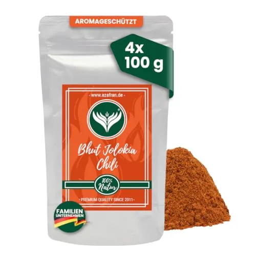 Azafran Bhut Jolokia Chili gemahlen Ghost Pepper Powder 400g | Fruchtige Schärfe fein dosierbar