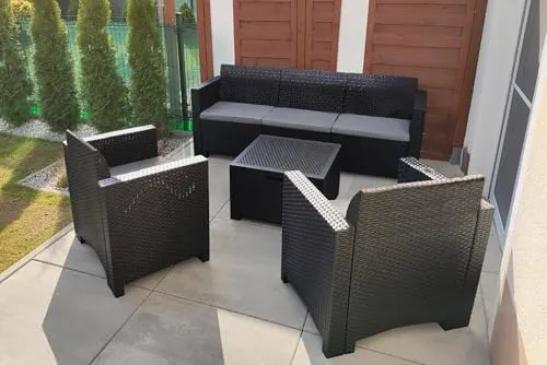 Dmora Loungeset Venus - Outdoor-Lounge mit Couchtisch - Gartenmöbel-Set Venus, 100% Made in Italy, wetterfest und ideal für 5 Personen. Genießen Sie höchsten Komfort mit ergonomischen Sesseln und stilvollem Design in Anthrazit.